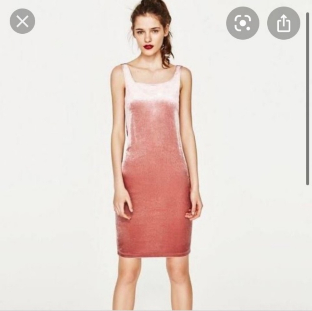 🌈 Zara Trafaluc Pink Velvet Midi BodyCon Tank Dress